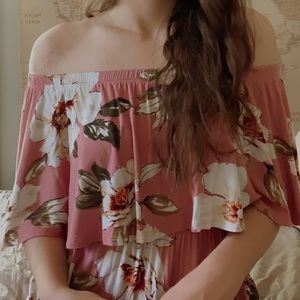 pink floral off-the-shoulder maxi dress
